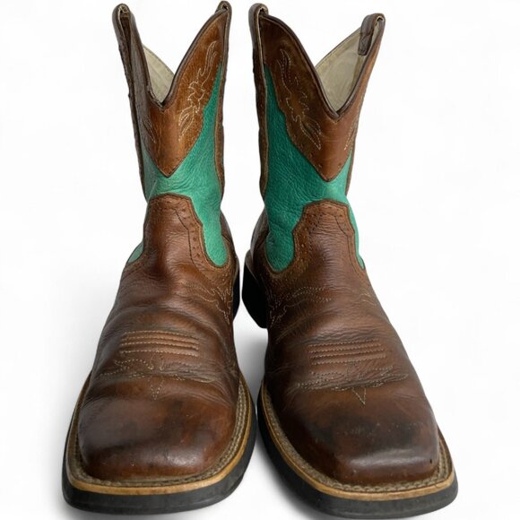 Ariat Leather Brown Green Western Cowgirl Cowboy Boots Women's 8 B - Picture 3 of 13